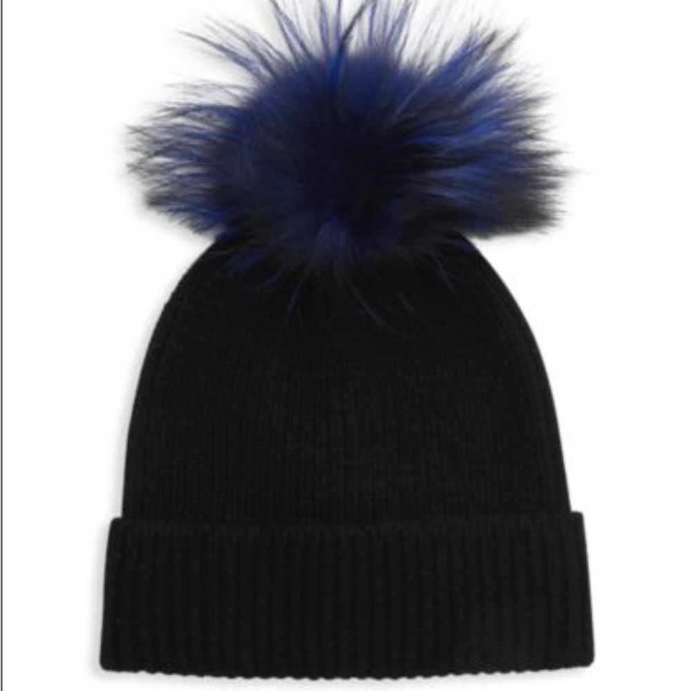 Amicale Cashmere Beanie with Real Dyed Finland Fox Fur